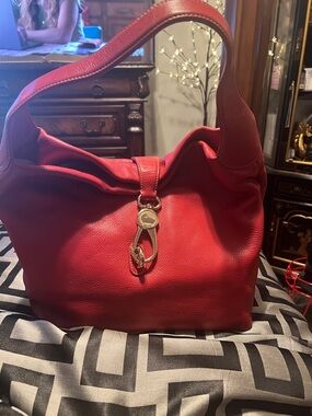 Dooney & Bourke Red Leather Shoulder Hobo with Gold Hardware